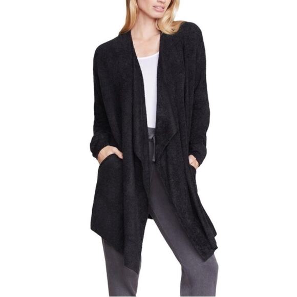 NWOT BAREFOOT DREAMS Cardigan L/XL Black Cozychic Lite Open-Front “Calypso Wrap” - Picture 1 of 11